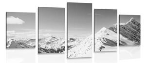 Quadri 5 pezzi – Catena montuosa innevata in bianco e nero