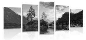 Quadri 5 pezzi – Paesaggio montano in bianco e nero al lago