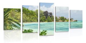 Quadri 5 pezzi – Spiaggia meravigliosa sull'isola di La Digue
