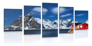 Quadri 5 pezzi – Paesaggio notturno in Norvegia