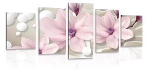 Quadri 5 pezzi – Magnolia su sfondo astratto