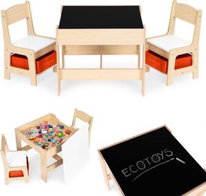 Set di mobili per bambini: tavolino + 2 sedie + lavagna a gesso ECOTOYS