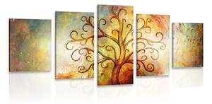 Quadri 5 pezzi – Albero della vita con astrazione cosmica