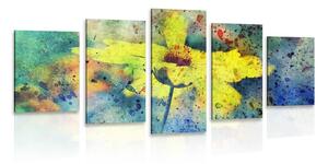 Quadri 5 pezzi – Fiore giallo con tocco vintage