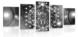 Quadri 5 pezzi – Mandala affascinante in bianco e nero