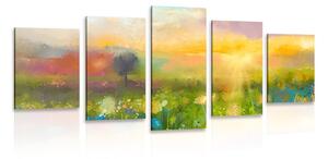 Quadri 5 pezzi – Pittura a olio di fiori di campo