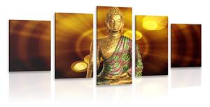 Quadri 5 pezzi – Statua di Buddha con sfondo astratto