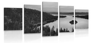 Quadri 5 pezzi – Lago al tramonto in bianco e nero
