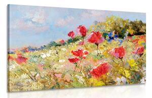 Quadro su tela – Papaveri dipinti sul prato