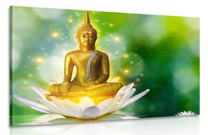 Quadro su tela – Buddha dorato su fiore di loto