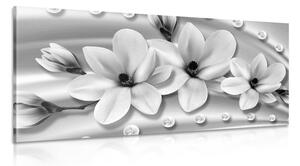 Stampa su tela – Magnolia di lusso con perle in bianco e nero