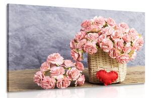 Quadro su tela – Bouquet di garofani rosa in cesto