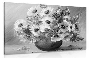 Stampa su tela – Dipinto a olio di fiori estivi in bianco e nero