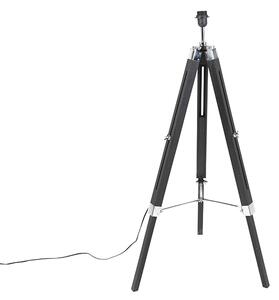 Lampada da terra treppiede nera con paralume 45 cm lino grigio scuro