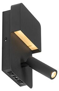 Applique nera con LED incl. USB e lampada da lettura con interruttore - Robin