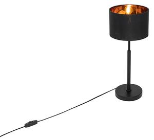 Lampada da tavolo moderna con paralume in tessuto nero e oro - VT 1