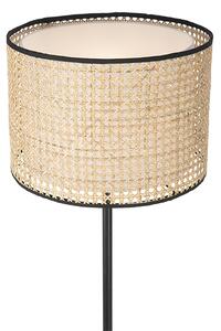 Lampada da terra rustica nera con paralume in rattan - Kata