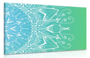Quadro su tela – Mandala bianco su sfondo verde acqua