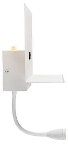 Lampada da parete moderna bianca con USB e braccio flessibile - Flero