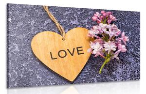 Quadro su tela – Cuore di legno con scritta Love