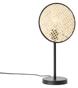Lampada da tavolo rustica nera con rattan 25 cm - Kata