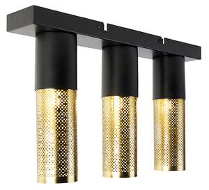 Plafoniera industriale nera con oro oblunga 3 luci - Raspi