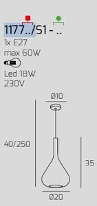 Sospensione bianco 1 luce vetro ambra 1177bi-s1-am