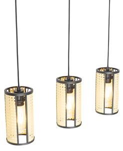 Lampada a sospensione orientale nera con rattan 3 luci oblunga - Akira