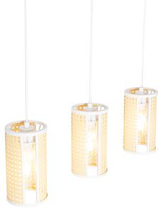 Lampada a sospensione orientale bianca con rattan 3 luci oblunga - Akira