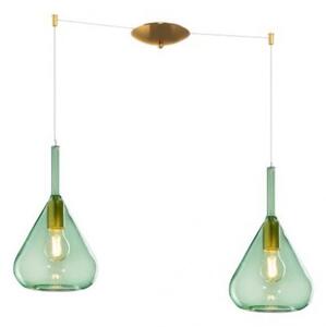 Sospensione ottone sat. 2 luci spostabile vetri verde 1177os-s2 s-ve