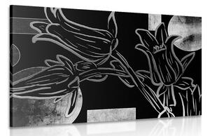 Quadro su tela – Fiori etnici in bianco e nero