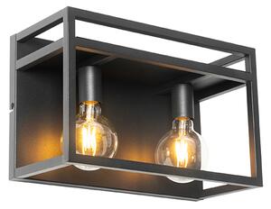 Applique da parete industriale nera con mensola 2 luci - Cage Rack