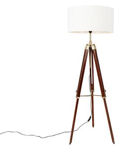 Lampada da terra vintage in ottone con paralume treppiede bianco da 50 cm - Cortin