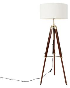 Lampada da terra ottone con paralume bouclè bianco treppiede 50 cm - Cortin