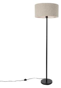 Lampada da terra nera con paralume in bouclé color tortora 50 cm - Simplo