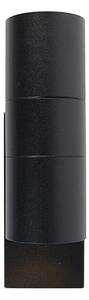 Lampada da parete per esterni nera a 2 luci IP44 con sensore crepuscolare - Duo