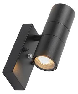 Lampada da parete per esterni nera a 2 luci IP44 con sensore crepuscolare - Duo
