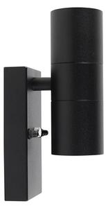 Lampada da parete per esterni nera a 2 luci IP44 con sensore crepuscolare - Duo