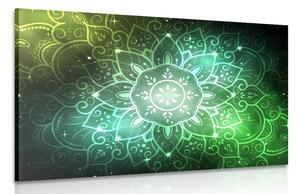Quadro su tela – Mandala con sfondo galattico in sfumature di verde