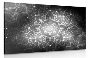 Stampa su tela – Mandala con sfondo galattico in bianco e nero