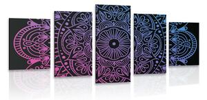 Quadri 5 pezzi – Mandala su sfondo nero