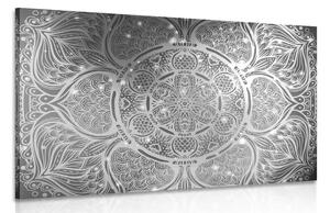 Stampa su tela – Mandala indiana con sfondo galattico in bianco e nero