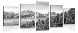 Quadri 5 pezzi – Montagne ghiacciate in bianco e nero