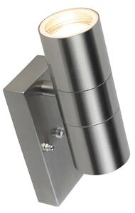 Lampada da parete per esterni in acciaio 2 luci IP44 con sensore crepuscolare - Duo