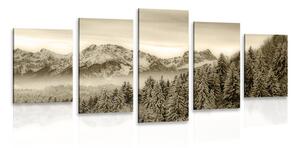 Quadri 5 pezzi – Montagne ghiacciate in seppia
