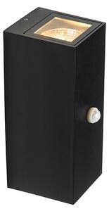 Applique da parete nera 2 luci IP44 con sensore di movimento - Baleno