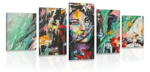 Quadri 5 pezzi – Pittura a olio donna e cavallo