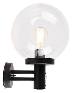 Lampada da parete per esterni nera con paralume trasparente con rilevatore di movimento - Sfera