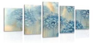 Quadri 5 pezzi – Dente di leone blu in acquerello