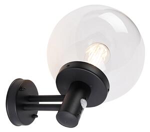 Lampada da parete per esterni nera con paralume trasparente con rilevatore di movimento - Sfera